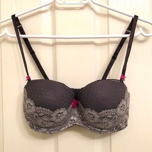 La Senza Gray and Silver Lace Strapless Bra 34C